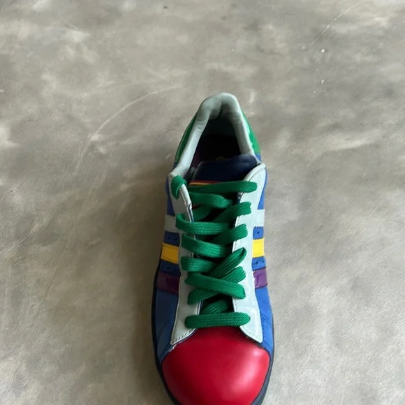 Adidas Men\'s Red, Green, and Blue Striped Sneakers Adidas Superstar J Colorful Stripe Black Leather FW5235  main image 2